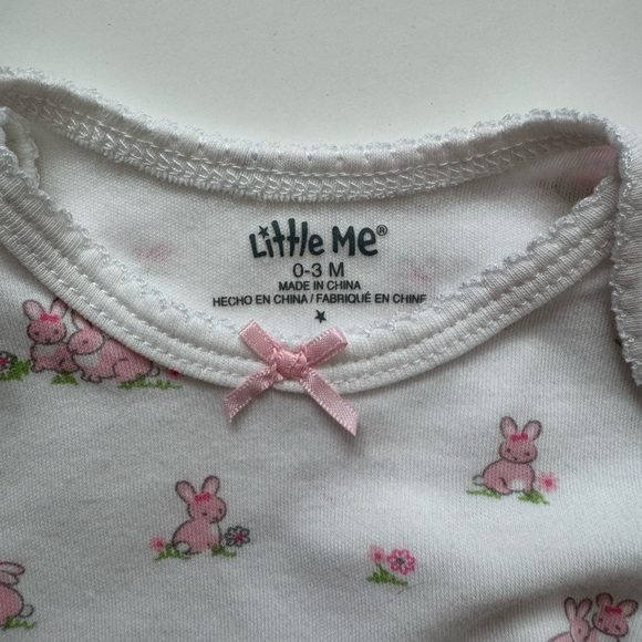 Little Me Baby Girl White and Pink Bunny Nightgown Set 0-3m - Picture 3 of 7